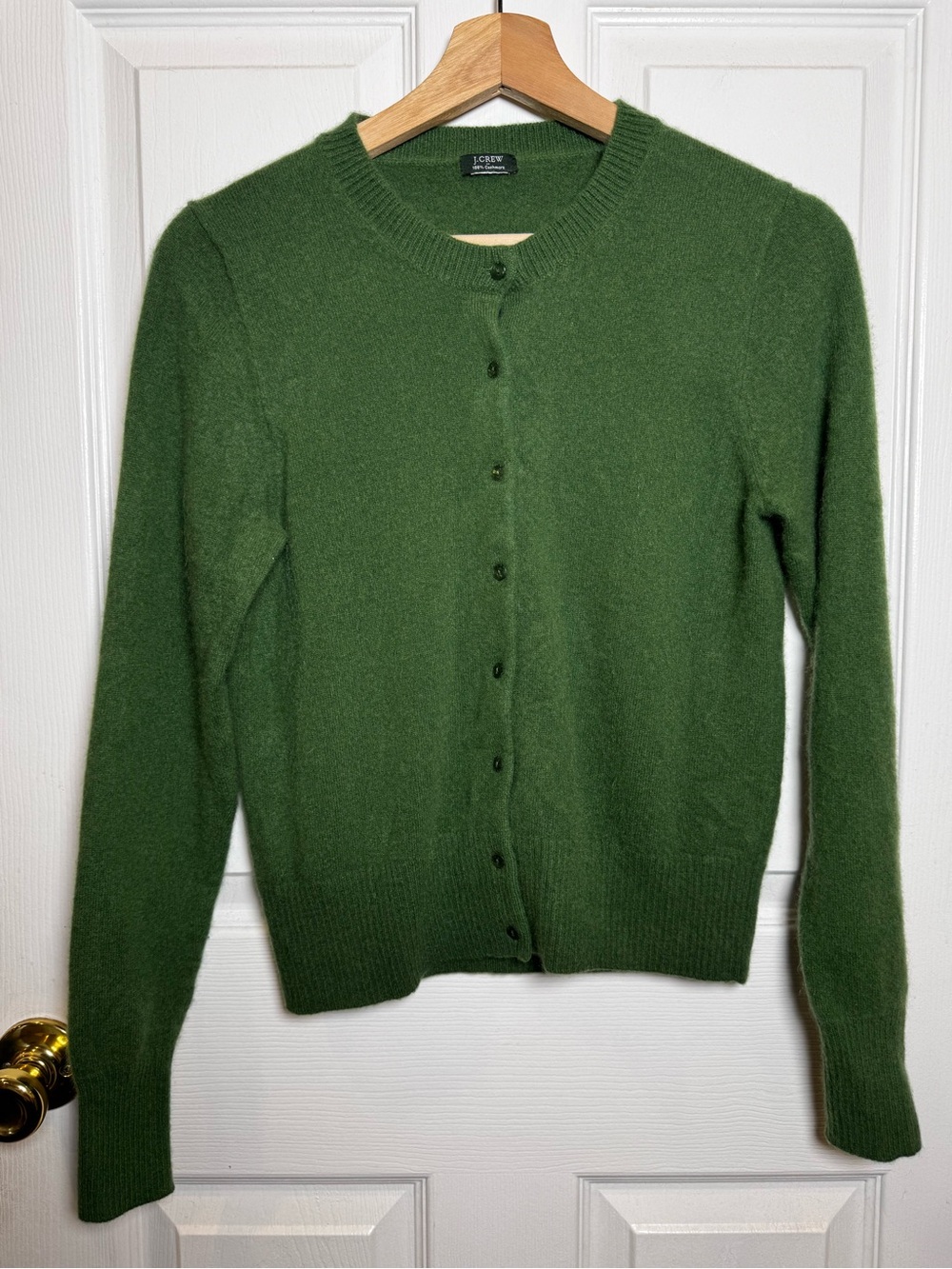 J.Crew 100% Cashmere Green Cardigan Sweater Quiet Luxury Preppy Classic Small